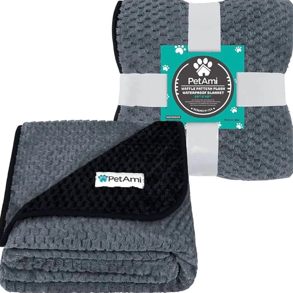 PetAmi Black and Gray Waterproof Pet Blanket